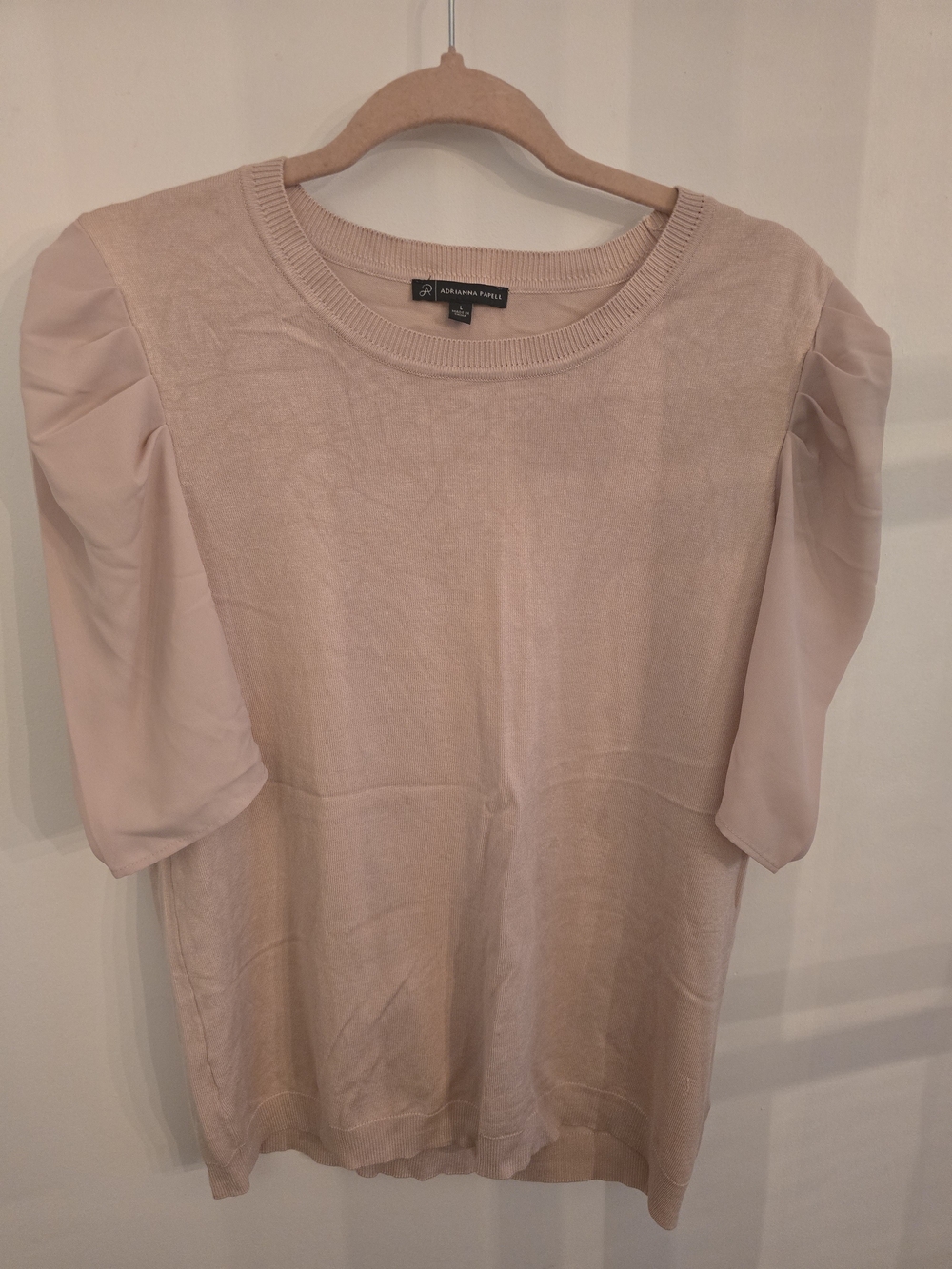 Adrianna Papell Blush Pink Puff Sleeve Knit Top